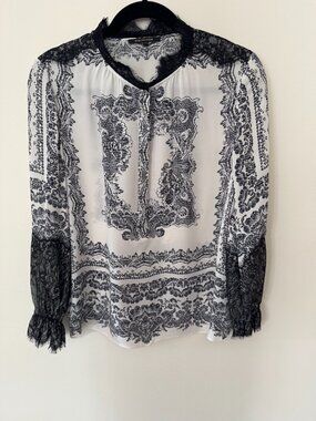 Kobi Halperin Black & Cream Silk Blouse